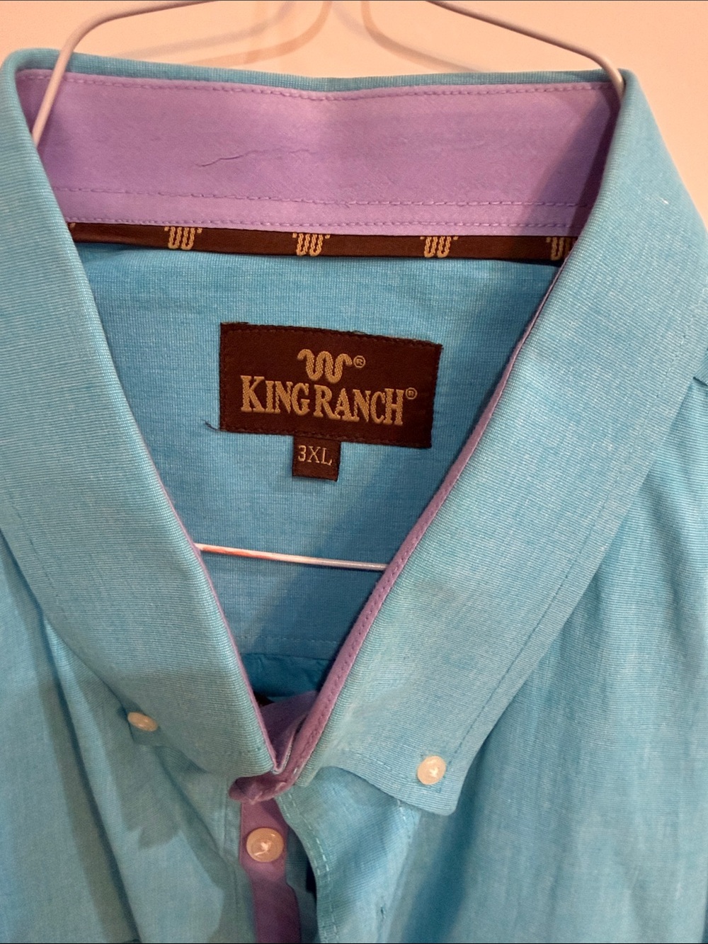 King Ranch Men’s Turquoise Button-Down Shirt with Lavender Trim - 3XL